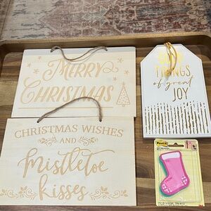 Christmas signs and decor and post it name tags Lot F